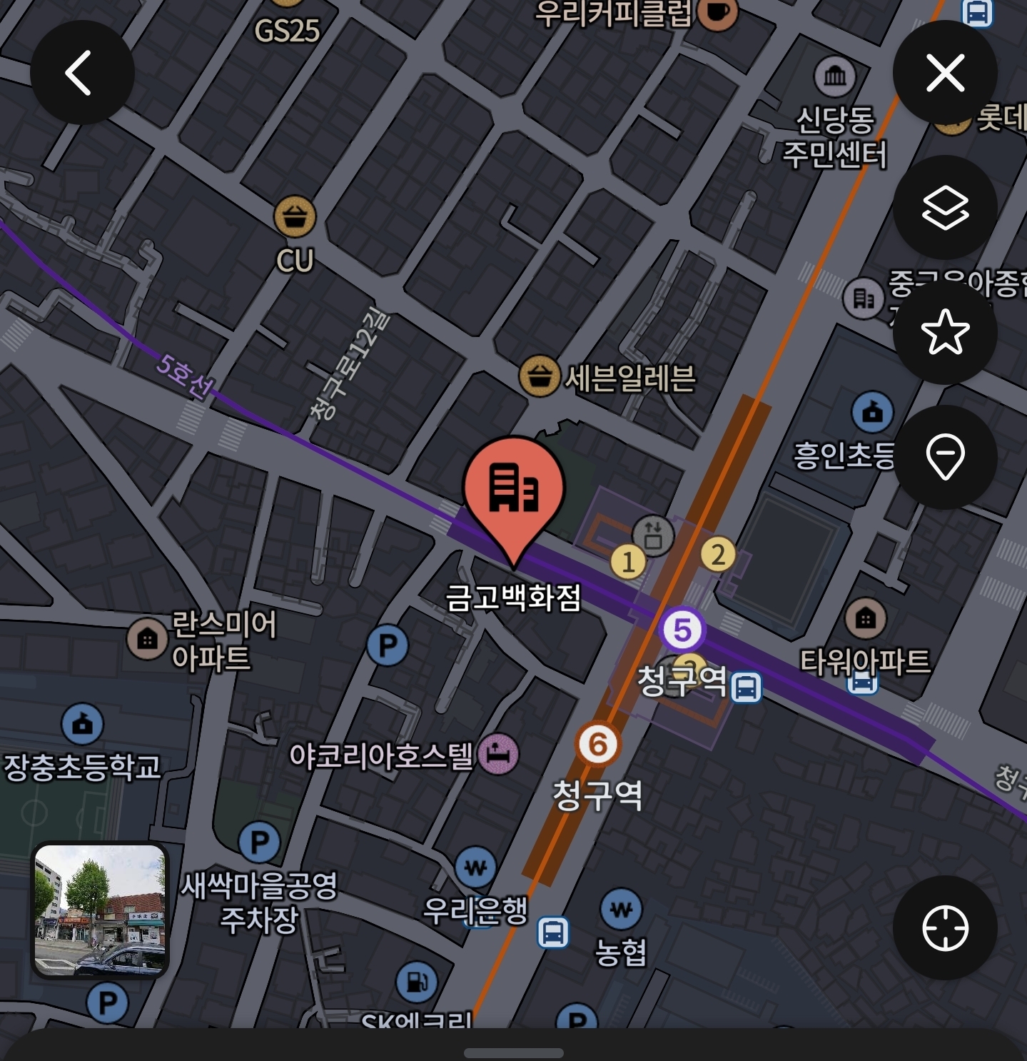 네이버 지도에 표시된 금고백화점 위치